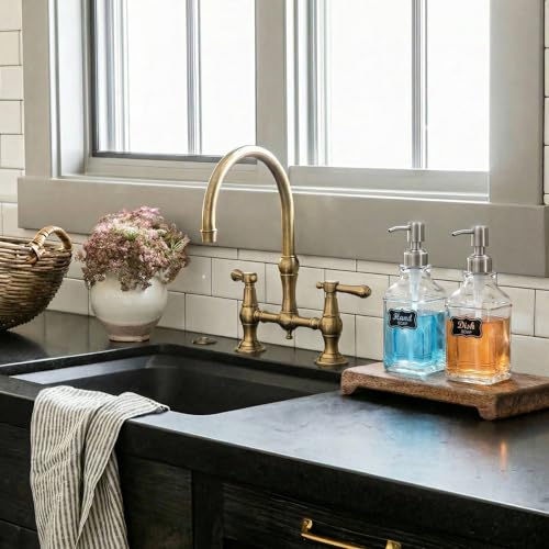 2Pack Hand&Dish Glass Soap Dispenser with Rust Proof Pump & Stickers (Silver)