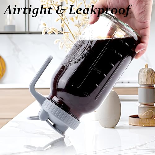 Cold Brew Coffee Maker 64 Oz Mason Jar Cold Brew Pitcher With Strainer 2 Set Half Gallon Wide Mouth Glass Iced Coffee Maker With Spout Lids 2 Quart Glass Pitcher For Fridge (64 oz 2-Pack)