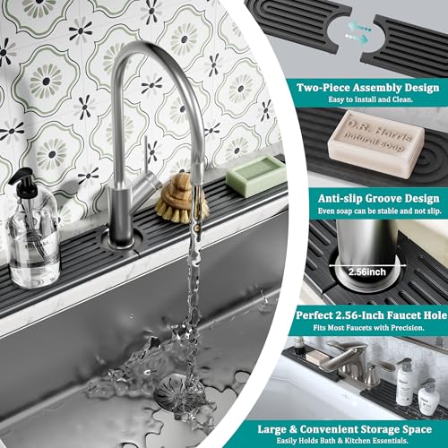 Stone Faucet Mat for Kitchen Sink (Dark Gray / 20" x 4")