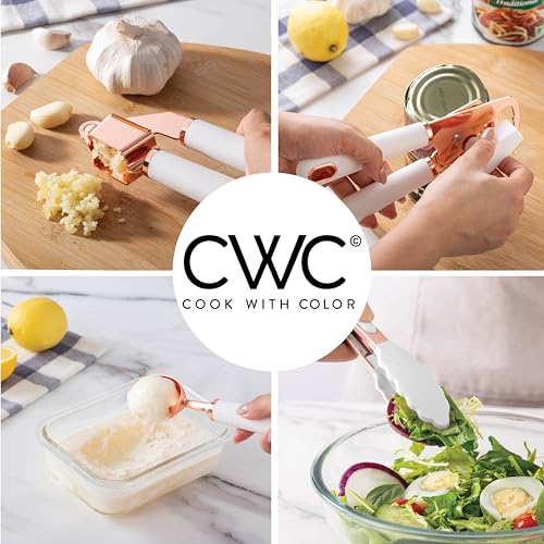 Kitchen Gadget Set Copper Plated Stainless Steel Utensils with Soft Touch Handles (10 Pieces / Copper White)