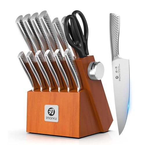 14 Piece Stainless Steel Knife Set with Build (Brown)