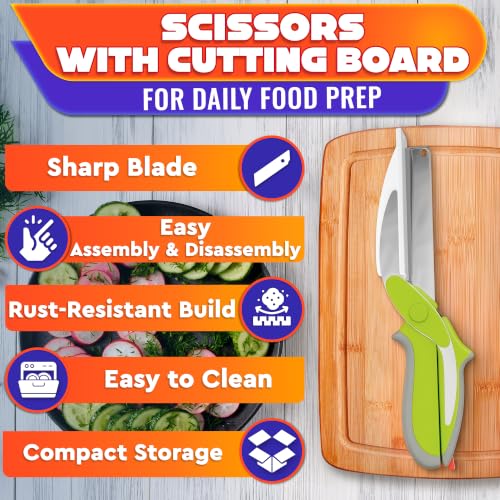 2 in 1 Kitchen Scissors for Food with Cutting Board (Wasabi Green)