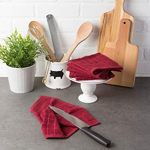 Basic Terry Collection Solid Windowpane Dishcloth Set (Wine / 12x12")