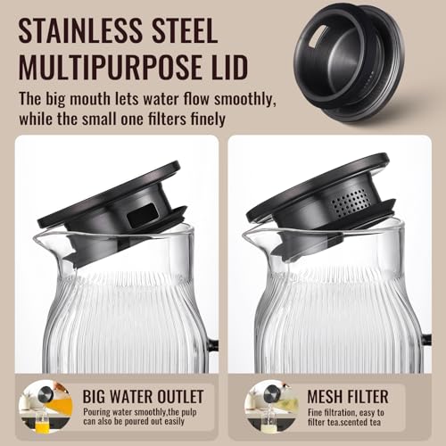 2 Liter 68 oz Square Glass Pitcher with Lid (Black)