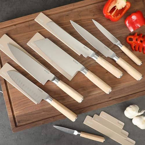 14 Piece Full Tang Forged Light Pakka Wood Kitchen Knife Set (Stainless Blade/Light Pakka Wood Handle / 14-Piece Set w/ Protective Sheaths)
