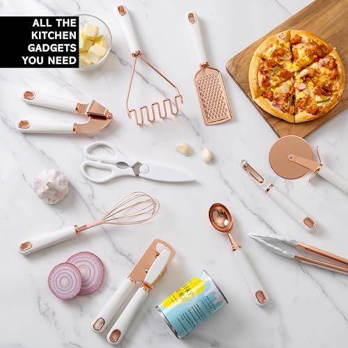 Kitchen Gadget Set Copper Plated Stainless Steel Utensils with Soft Touch Handles (10 Pieces / Copper White)