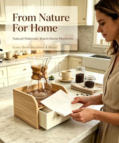Bamboo Caddy Organizer stand for Chemex Glass Pour Over Coffee Maker (Brown)