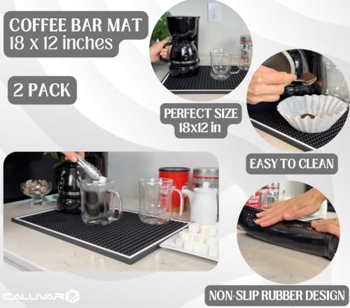 Coffee Bar Mat White Frame 18x12 in 2 Pack Silicone (Bar Mat - 2 Pack)