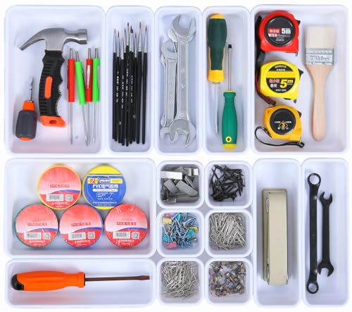25 PCS White Drawer Organizer Set (White)