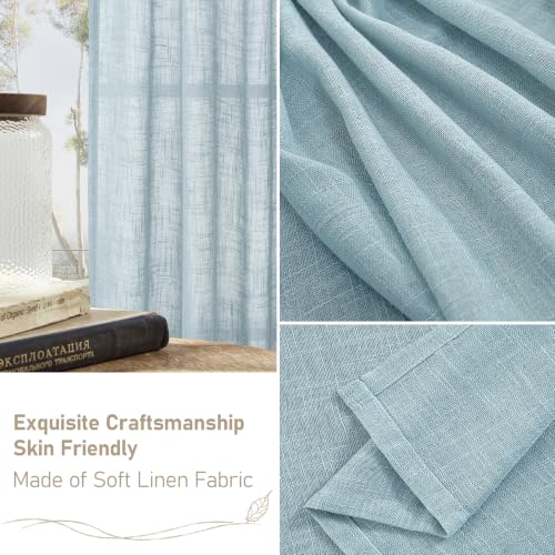 Stone Blue Linen Curtains for Living Room 95 Inch Length 2 Panels (52"W x 95"L (Pack of 2) / Stone Blue)