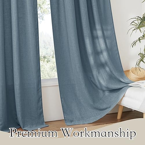 Light Filtering Linen Sheer Curtains 72 inch Long for Farmhouse (Stone Blue / 52"W x 72"L (Pack of 2))