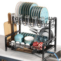 2 Tier Black Stainless Steel Dish Drying Rack for Kitchen Counter (Black / 12.4" D x 17.1" W x 14.2" H)