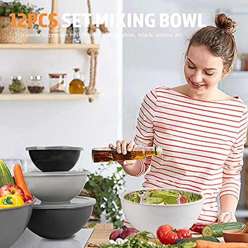 BPA Free Plastic Round Mixing Bowl with Lids (Gray)