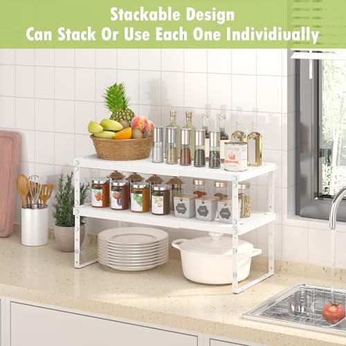 Expandable Cabinet Organizer Shelf With Adjustable Height (White-1 Pack / 10.23"D*15.35-26.77"W x 7.5"H)