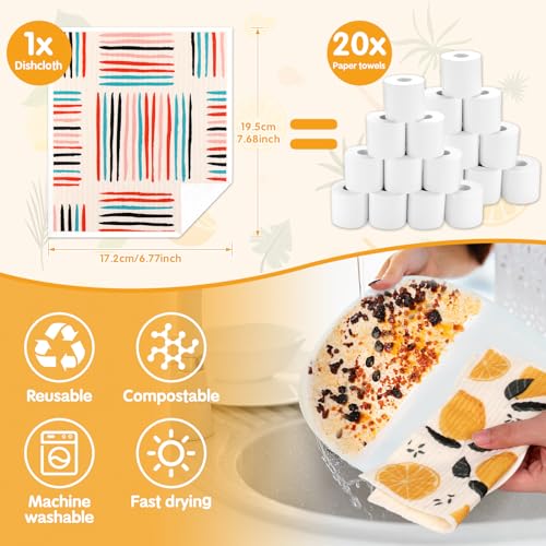 10 Pack Swedish Dishcloths Washable (10 Pack-lemon Prints+ Clips)