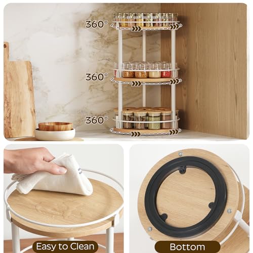 3 Tier Lazy Susan Organizer (10.2"L x 10.2"W x 18"H / White + Natural)