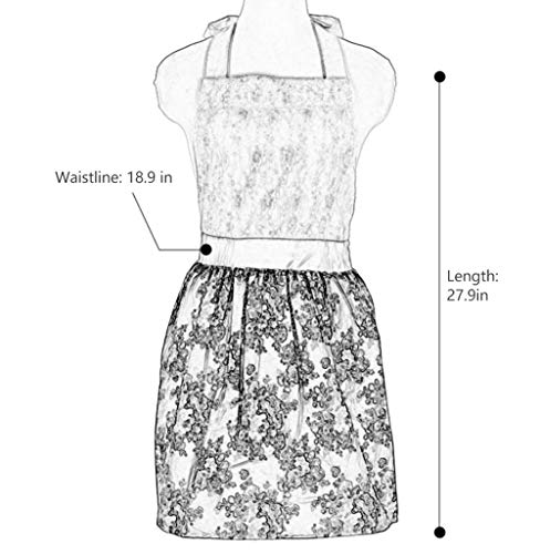 Kitchen Women Apron Pure Durable Cotton Flirty Skirt Apron With Deep Front Pockets (Pinkflower-adult)