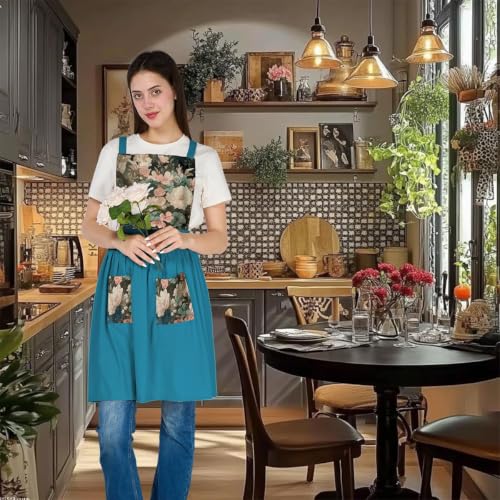 Aprons for Women with Pockets (Cyan)