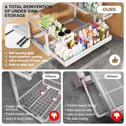 1 Pack-16"-26"W Expandable Under Sink Organizer With Upgrade Ball-Bearing Slide,2-Tier Pull Out Under Cabinet Organizer Height Adjustable,Not Suitable For Cabinets With Partitions In The Middle (1 Pack-16"-26"W / White)