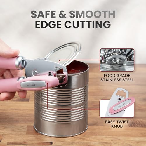 Manual Can Opener Heavy Duty Patented Stainless Steel (Pink / Comfy Grip)
