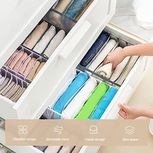 Wardrobe Clothes Organizer 7 Grids Portable Closet Organizer Mesh Separation Storage Box Foldable Closet Drawer Organizer for Underwear Socks Scarves Leggings (Grey / 4 Leggings Grid)