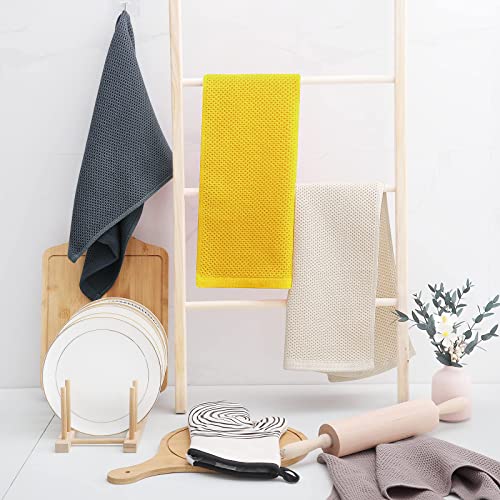 100% Cotton Waffle Weave Kitchen Dish Towels 4 (Yellow / 13 X 28 - 4 Pack)