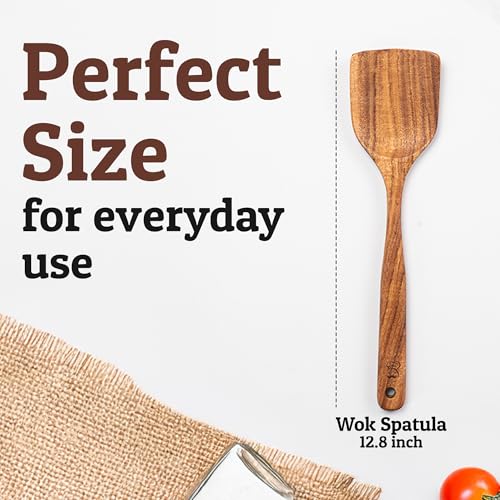 PriorityChef Premium Teak Flat Wooden Spatula for Cooking (Teakwood)