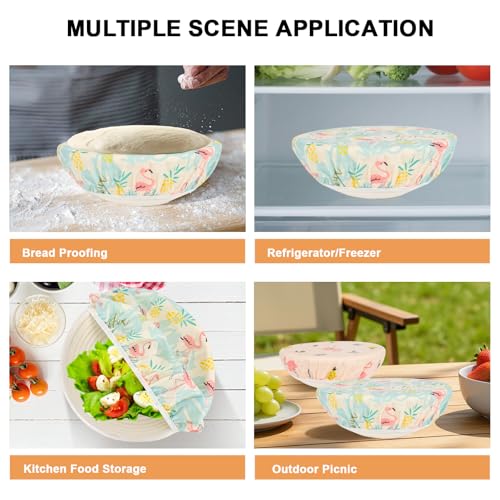 2Pcs 10inch Reusable Beeswax Elastic Bowl Covers for Bread Proofing (flamingos)