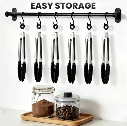 6PCS 7 Inch Silicone Tongs Set (7", 6PCS, Black)