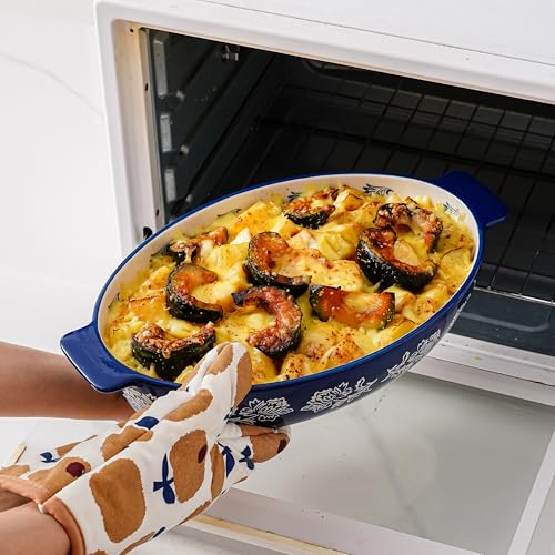 Casserole Dish Baking Dish Ceramic Au Gratin Baking Dish Lasagna Pan Oval Casserole Dishes for Oven (Blue)