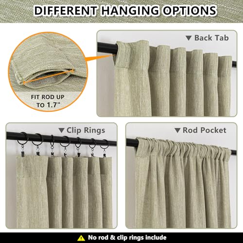 Sage Green Living Room Curtains 95 Inches Long Semi Sheer Drapes Light Filtering for Sliding Glass Door Window Treatments Soft Look Country Farmhouse Style (50"W x 95"L (Pack of 2) / Sage Green)