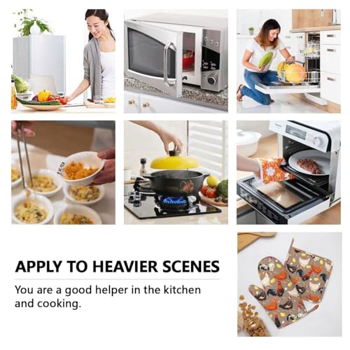 Fun Hen Chicken Rooster Oven Mitts and Pot Holders Set of 4 Silicone Heat Resistant Oven Mitten Potholders Non Slip Gloves Kitchen Decor for BBQ Cooking Grilling Baking (Fun Hen Chicken Rooster)