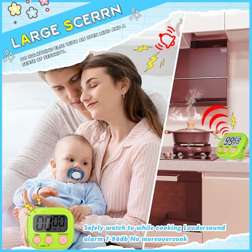 Digital Timers for Classroom Kids Kitchen Timers for Cooking 12 Pc (Pink, Blue, Green, Orange / 12Pcs)