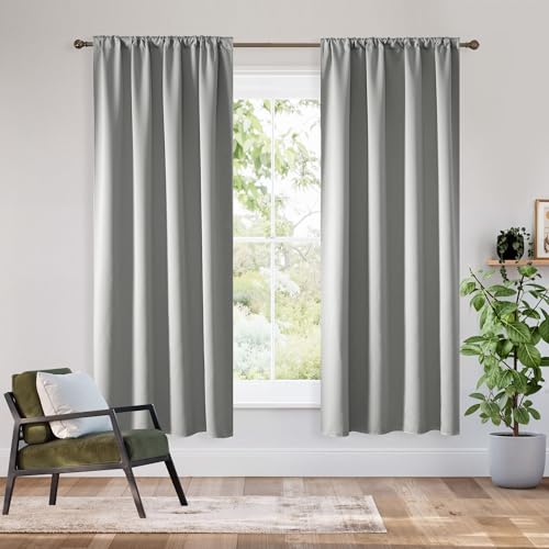 Bedroom Blackout Curtains 63 inches Long (100% Blackout - Sliver Grey / 62"W x 72"L (Pack of 2))