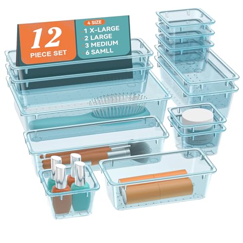12 PCS Drawer Organizer Set (Sea Blue / 12 Pcs)