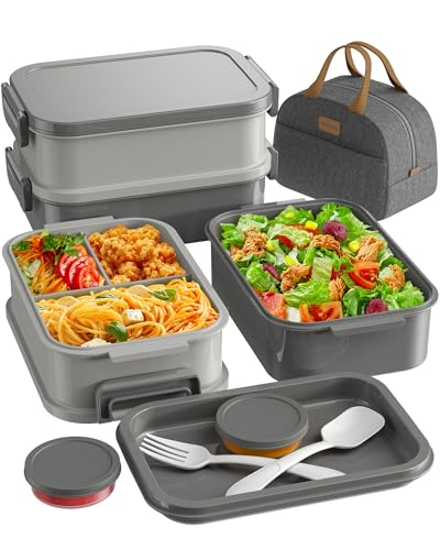 Adults Bento Lunch Box Set with Thermo Bag (Misty Grey)