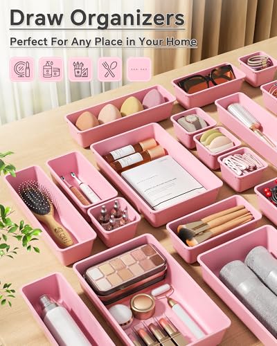 25 PCS Plastic Drawer Organizers Set (Pink)