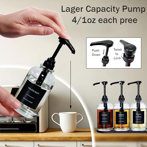 Coffee Syrup Dispenser (Set of 4 / Black With Tray)
