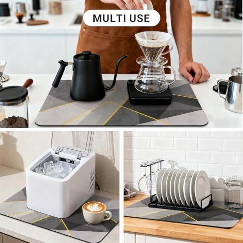 Coffee Mat 19x12 Inch (Gray Geometric / 19" x 12")
