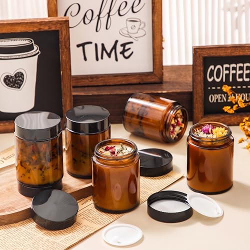 36 Pcs Bulk 6oz Glass Jars with Lids Leakproof Round Airtight Empty Cosmetic Jars with Inner Liners Lid for Storing Lotions Spices Ointments Food Storage (Amber)