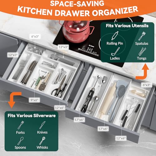 Bamboo Kitchen Drawer Organizer (9 x 3 x 2 Inch / White)