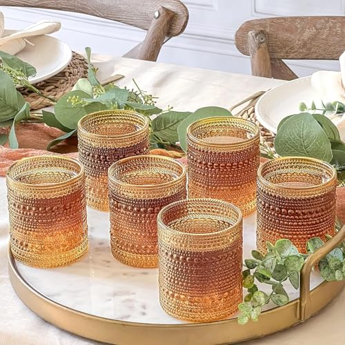 Beaded Amber Drinking Glasses Set of 6 (Beaded 10 oz. / Amber)