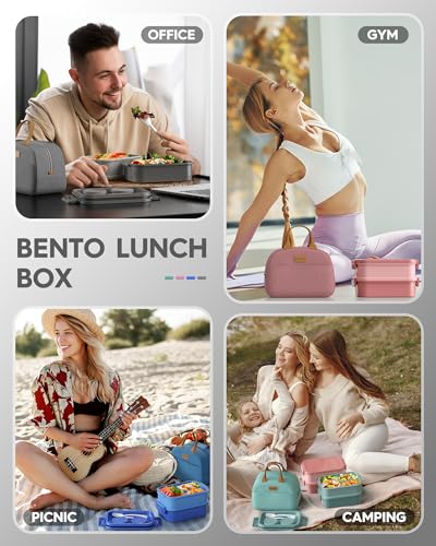 Adults Bento Lunch Box Set with Thermo Bag (Misty Grey)