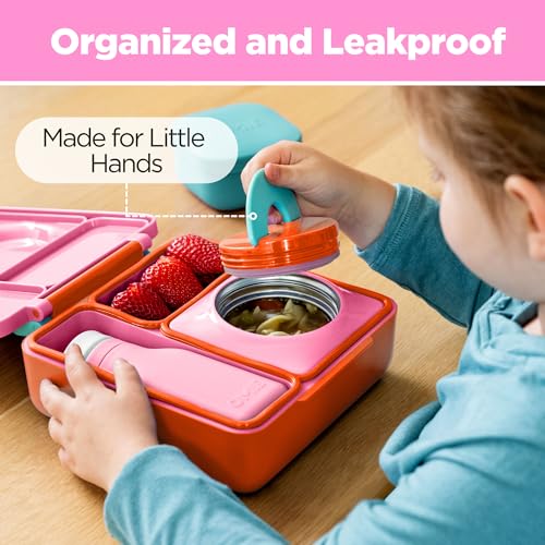 OmieBox Kids Insulated Leakproof Bento Lunch Box with Food Jar (8.5 Ounces / Pink Berry)