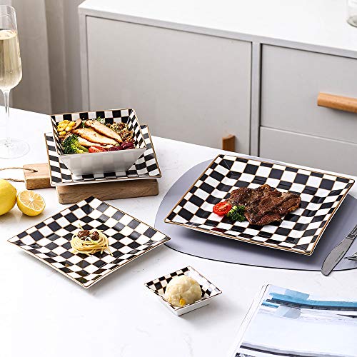 Checker Porcelain Square Dinnerware Set for 4