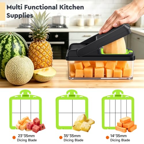 15-in-1 Vegetable Chopper, Food Veggie Chopper With Container (Green / 10 blades)