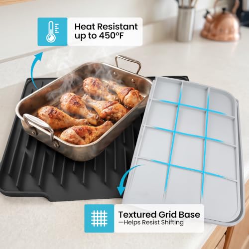 Foldable Silicone Dish Drying Mat for Kitchen Counter & Sink (Black / 15.7" x 12.3")