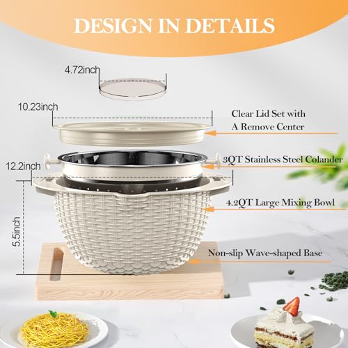 4 1 Colander with Bowl Set (Beige)