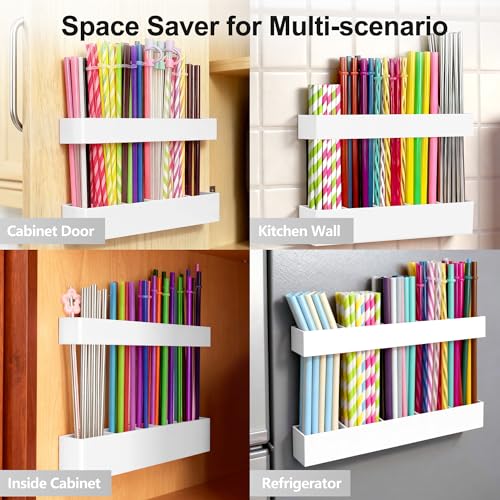 9.5” Large Acrylic Straw Holder for Cabinet Door (Large / White)