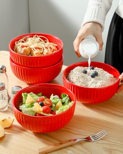 Large Ceramic Serving Bowls 42 Oz (Red / 42 Oz)